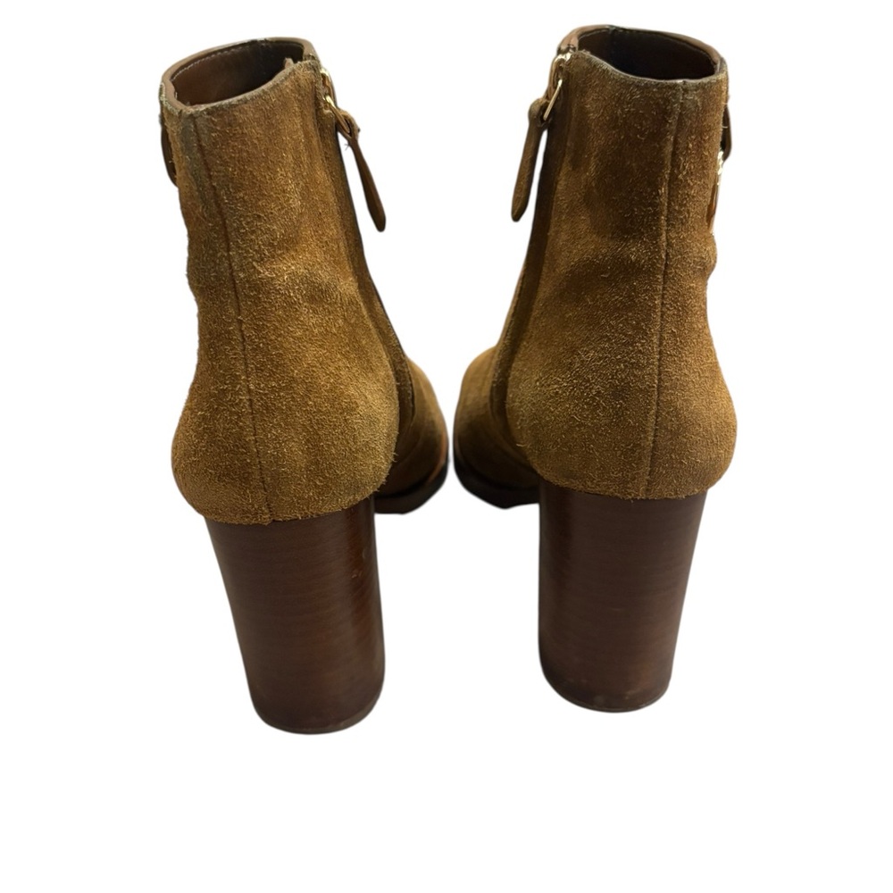 Tory Burch Sofia Logo Ring High Heel Ankle Suede Leather Booties Shoes Brown - Picture 6 of 8
